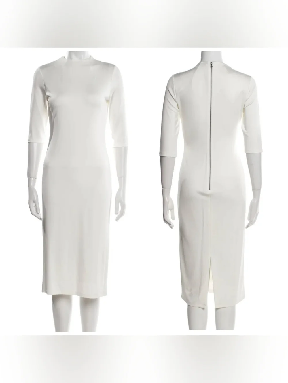Alice + Olivia Delora Fitted Mock Neck Dress in Off White Size 8 - Picture 12 of 13